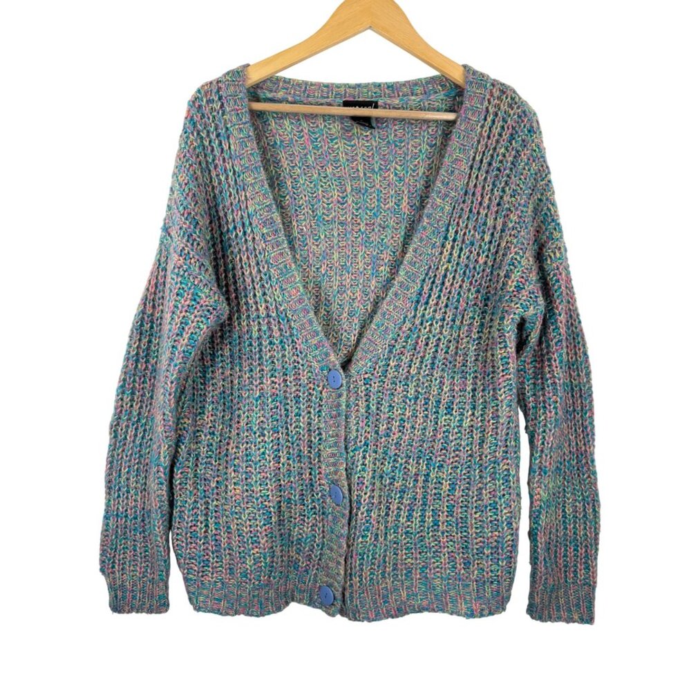 VTG Wet seal oversized wool blend lagen colorful cardigan‎ 90s sz M